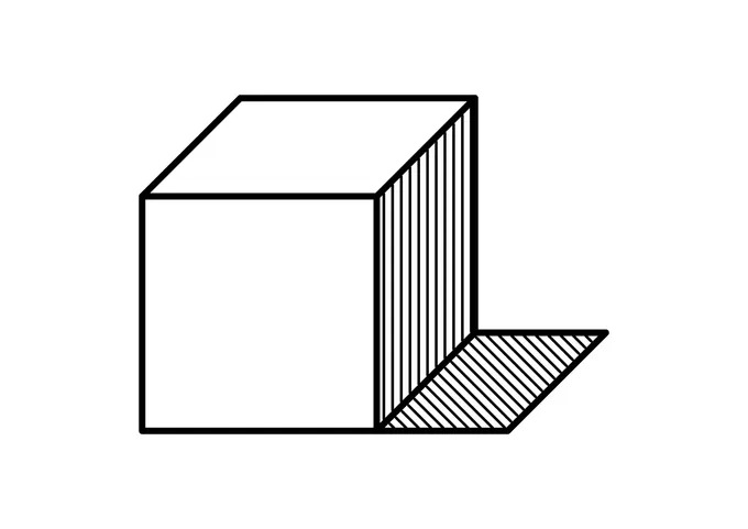 Ausmalbild: 3D-Würfel mit schraffierter Seite und Schatten