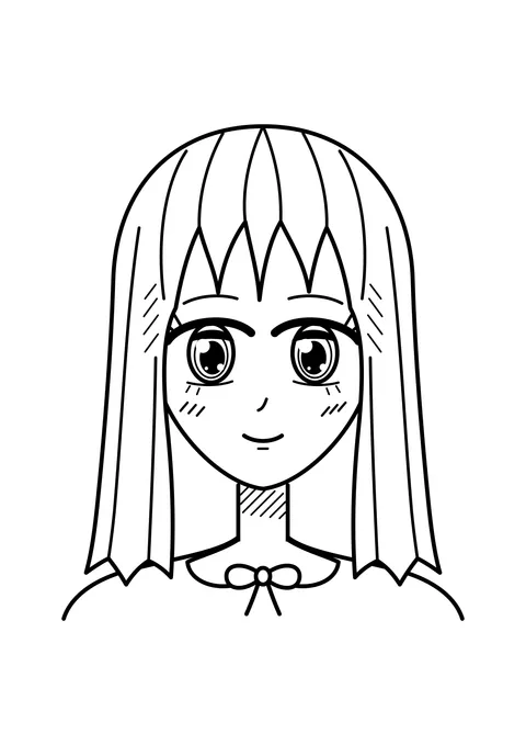 Ausmalbild: Anime-Mädchen mit langen Haaren und Schleife