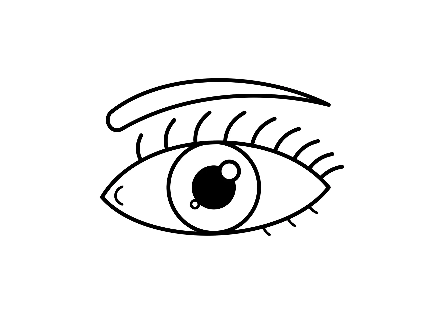 Ausmalbild: großes Auge mit Wimpern und Augenbraue