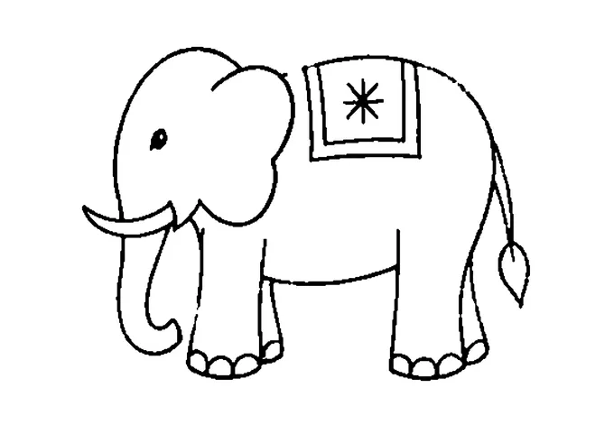 Ausmalbild: Elefant von der Seite mit Decke und Sternmuster