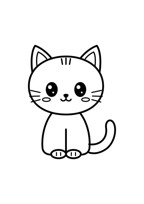 Ausmalbild: süße Kawaii-Katze mit großem Kopf und Kulleraugen