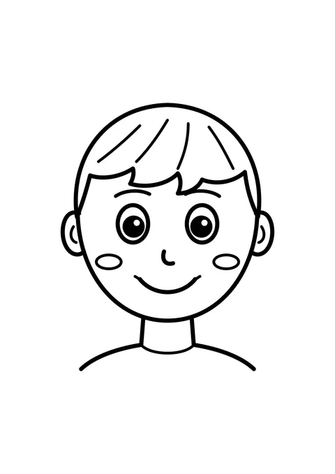 Ausmalbild: lachendes Kindergesicht mit Pony