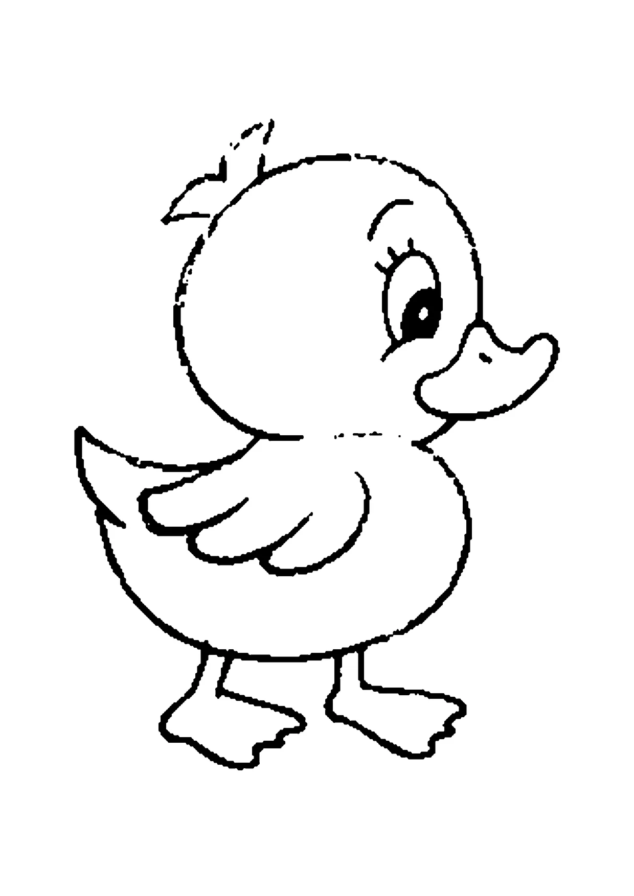 Ausmalbild: kleine Ente mit Federschopf und großem Auge