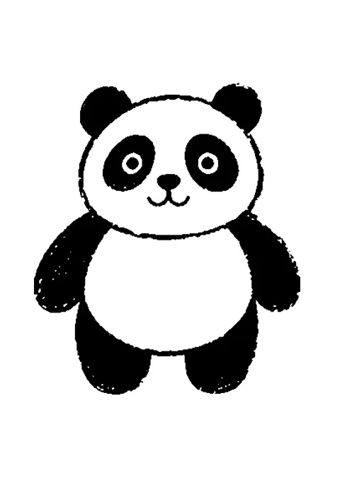 Ausmalbild: kugelrunder Panda mit Augenflecken