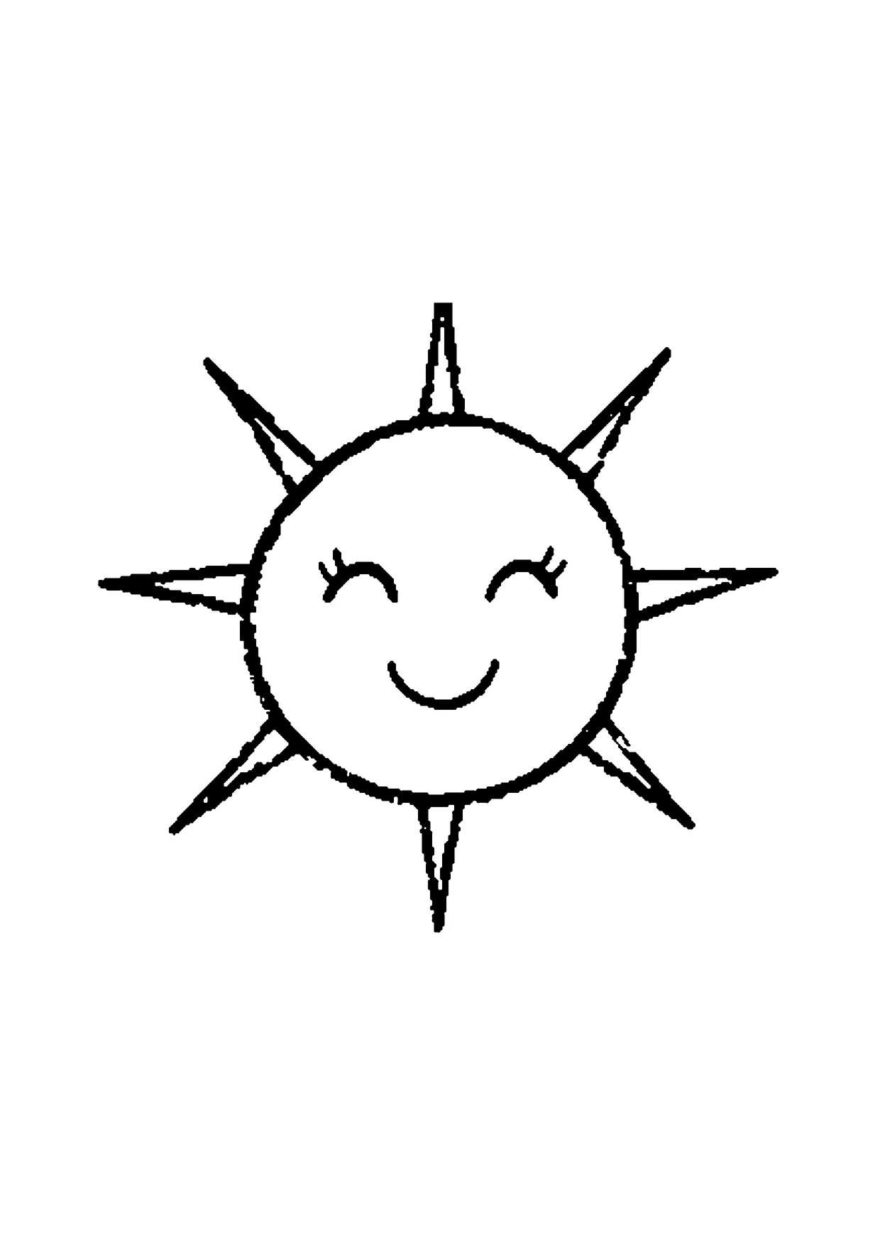 Ausmalbild: lachende Sonne mit spitzen Strahlen