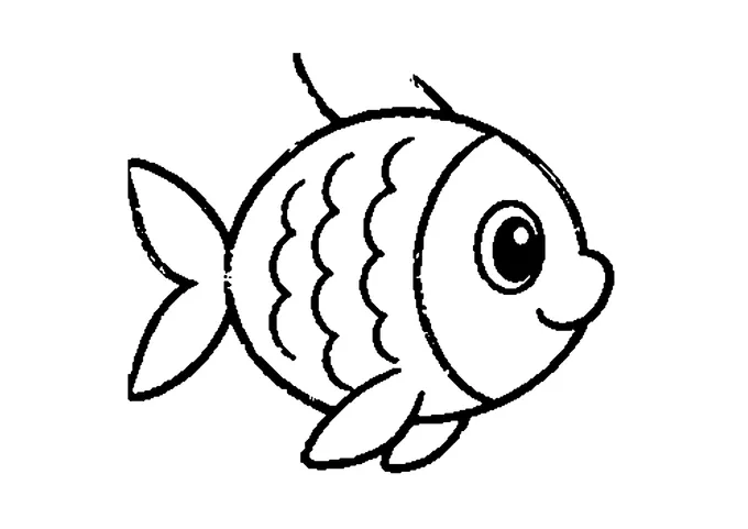Ausmalbild: lächelnder Fisch mit Bogenmuster