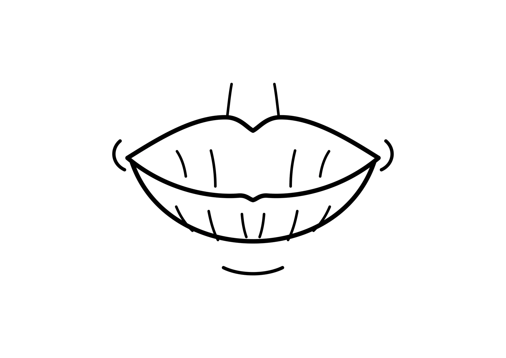 Ausmalbild: lächelnder Mund mit Lippen und Lachfalten