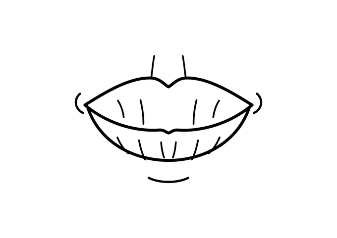 Ausmalbild: lächelnder Mund mit Lippen und Lachfalten