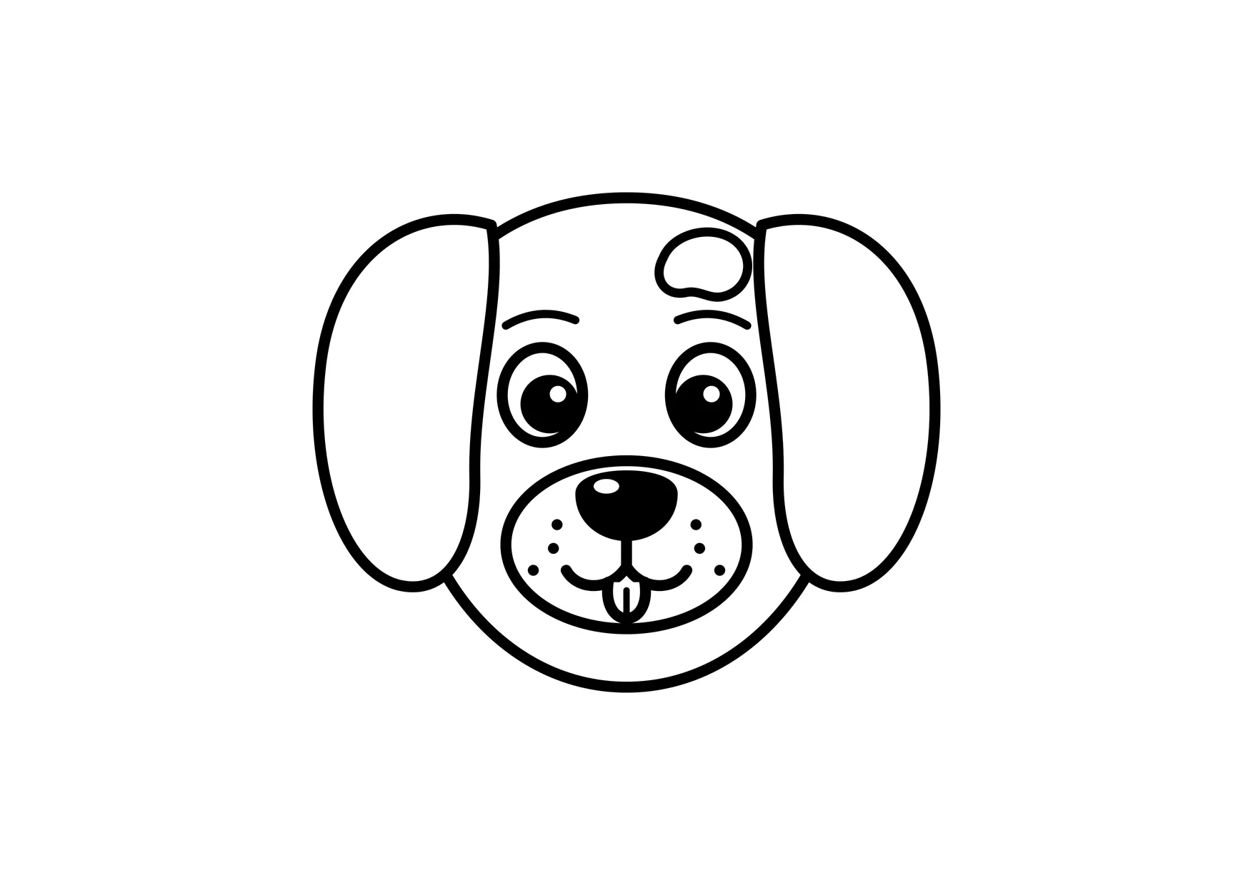 Ausmalbild: lustiges Hundegesicht mit Schlappohren und Zunge