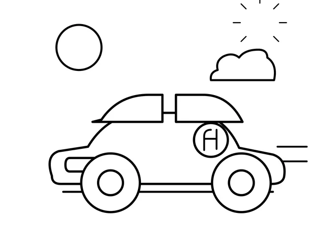 Ausmalbild: Rennauto von der Seite mit großen Rädern, Heckflügel und runder Startnummer auf der Tür