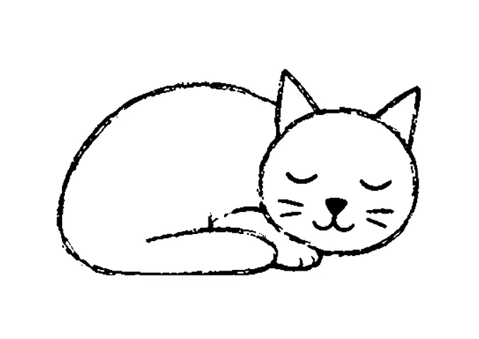 Ausmalbild: liegende, schlafende Katze mit geschlossenen Augen