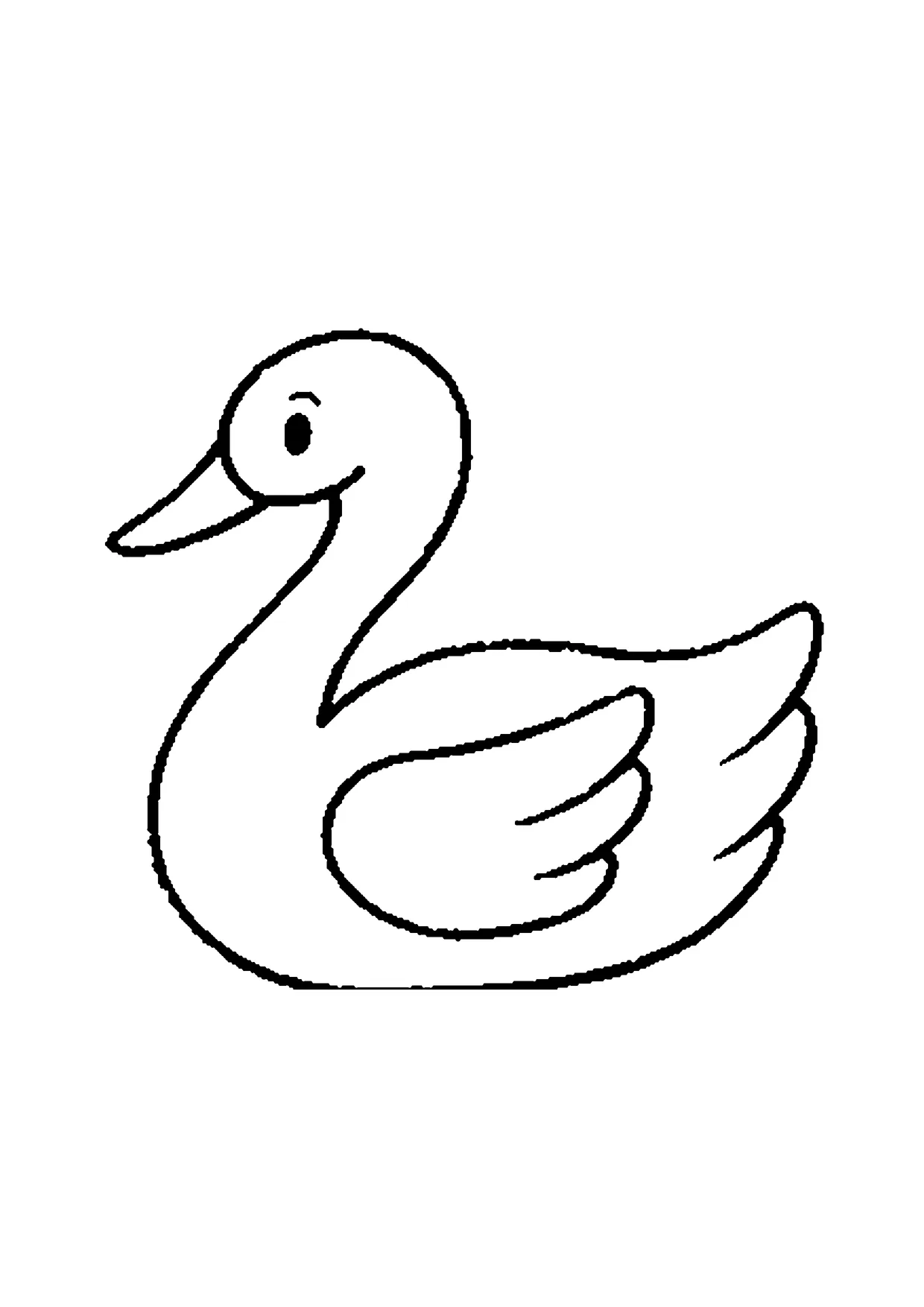 Ausmalbild: Schwan mit geschwungenem Hals und Flügel