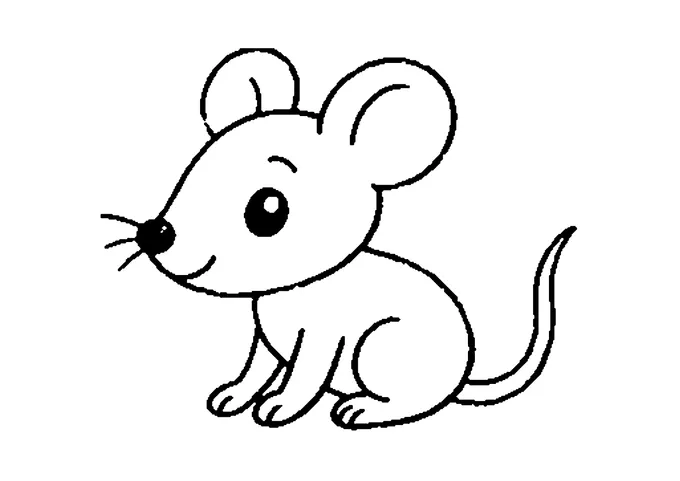 Ausmalbild: sitzende Maus mit runden Ohren und langem Schwanz