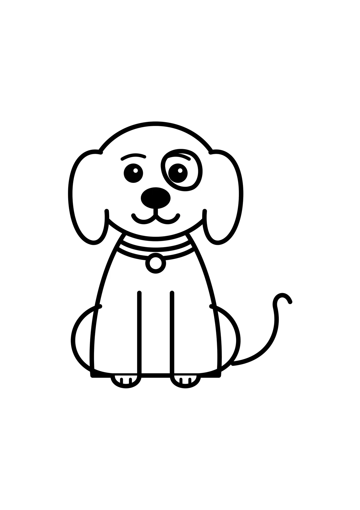 Ausmalbild: sitzender Hund mit Schlappohren und Halsband
