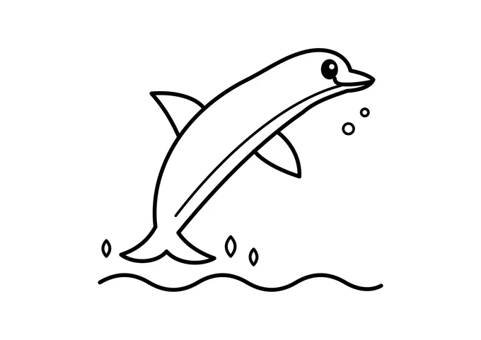 Ausmalbild: springender Delfin über den Wellen