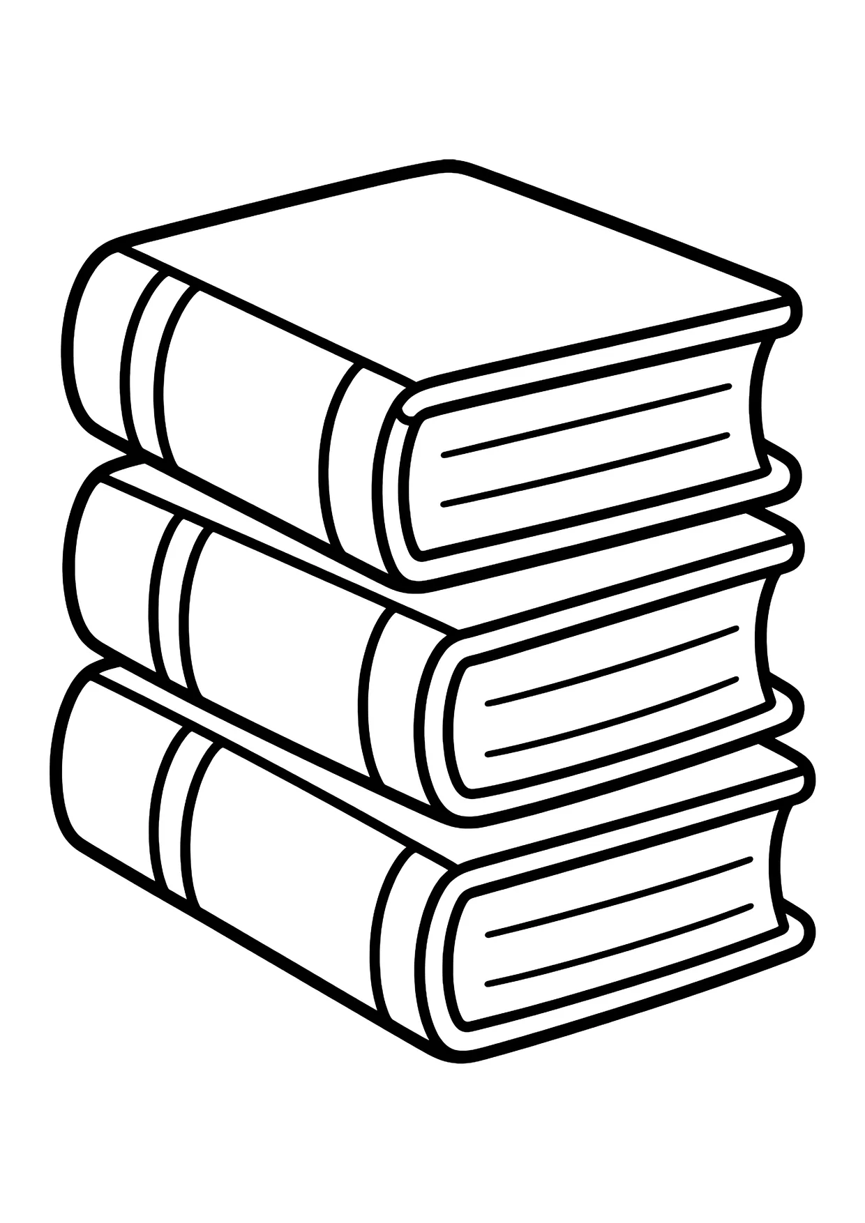 Ausmalbild: Stapel aus drei geschlossenen Büchern mit Buchrücken und sichtbaren Seitenkanten