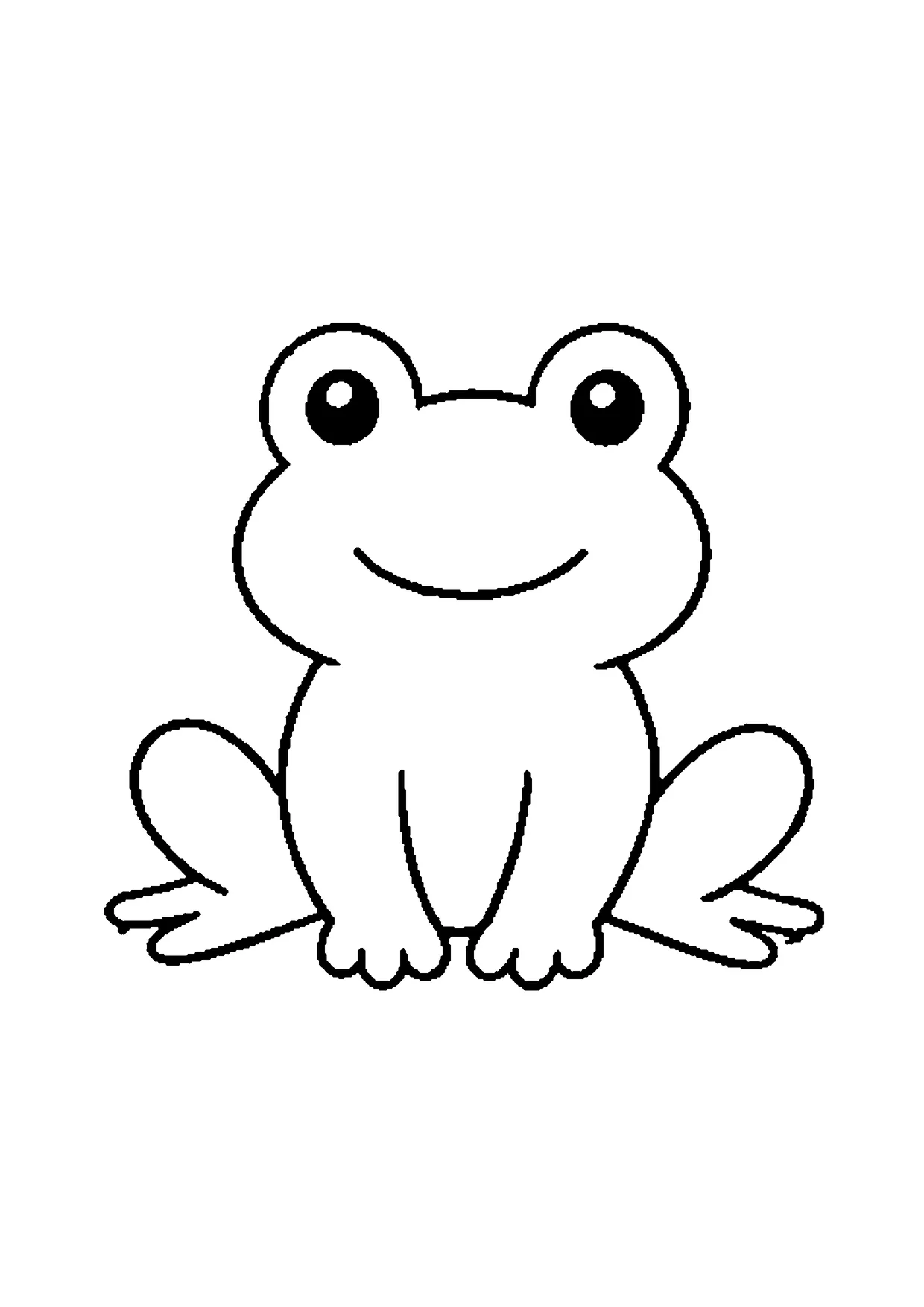 Ausmalbild: süßer sitzender Frosch mit großen Augen