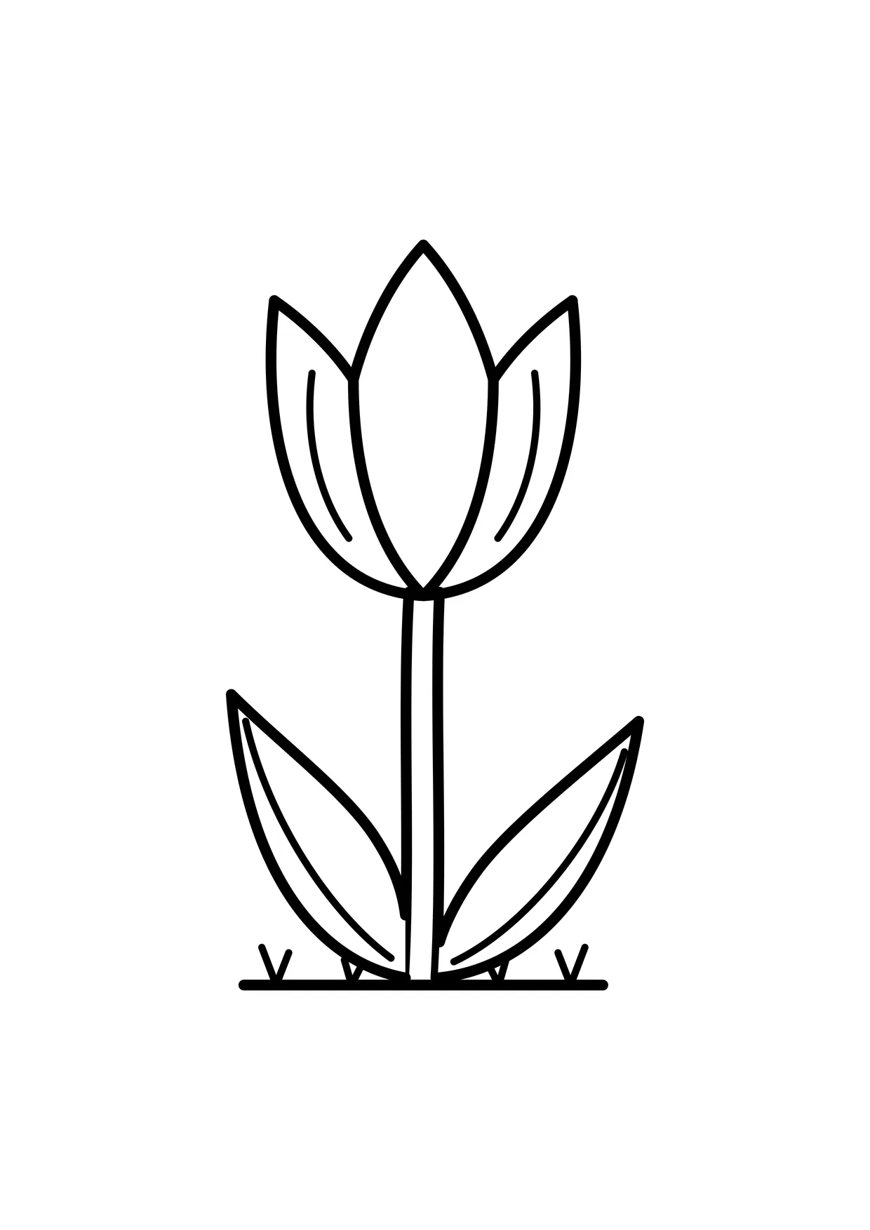 Ausmalbild: Tulpe mit Stiel und zwei Blättern