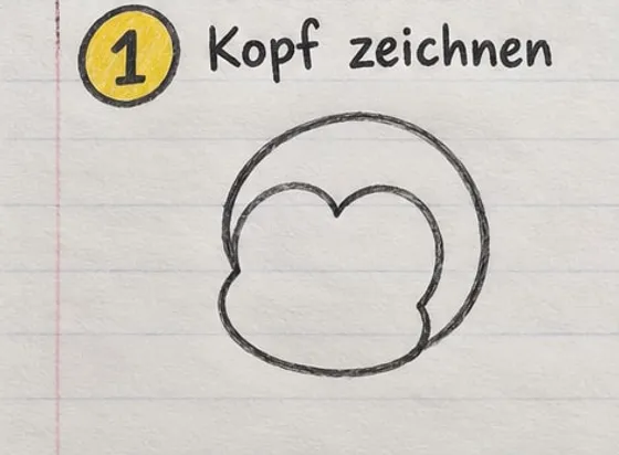 Ein großer Kreis als Kopf mit einer herzförmigen Gesichtsform darin.