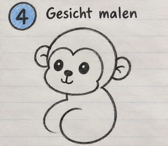 Der Affe mit zwei dunklen Augen, kleiner Nase und lachendem Mund.
