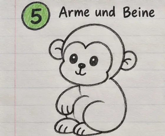 Der Affe mit zwei Armen, Händen mit Fingern und zwei Füßen mit Zehen.