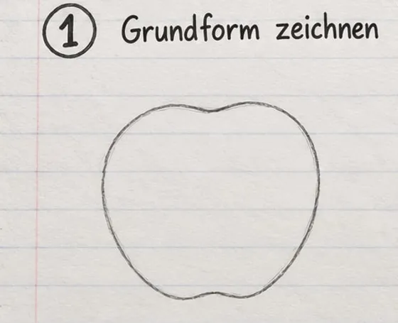 Leicht gezeichnete Apfel-Grundform mit Delle oben und kleiner Einbuchtung unten.