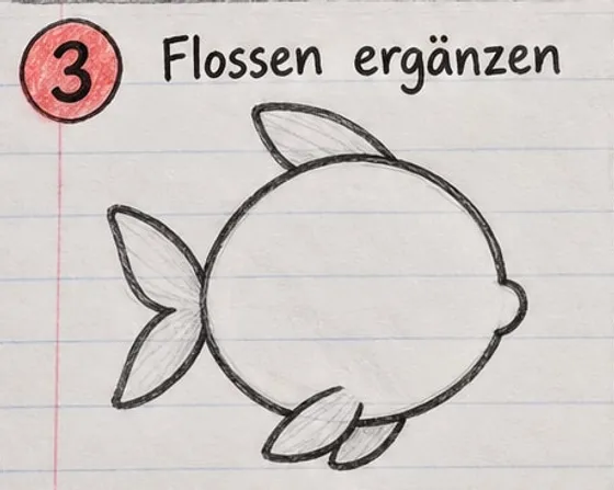 Feld 3: Der Fisch mit einer großen Rückenflosse oben und zwei kleinen Bauchflossen unten.