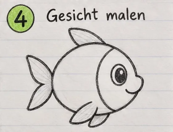 Feld 4: Bogen als Kopfgrenze, großes Auge mit Lichtpunkt und lächelnder Mund.