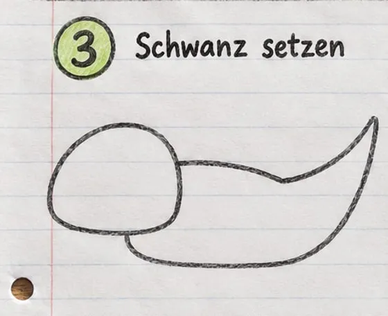 Der Dino mit einem langen Schwanz, der spitz nach oben zeigt.