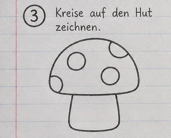 Pilz mit mehreren Kreisen auf dem Hut, zwei davon am Rand angeschnitten.