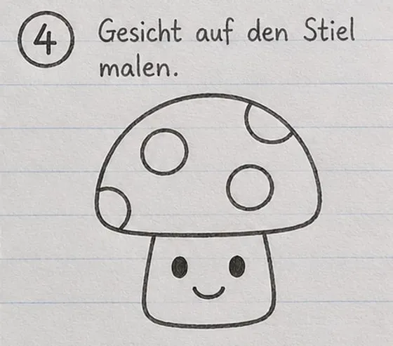 Pilz mit Punkten auf dem Hut und einem lachenden Gesicht auf dem Stiel.