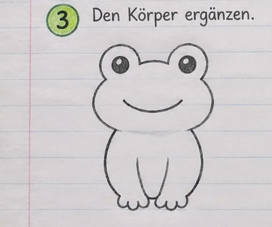 Feld 3: Der Körper des Frosches mit zwei Vorderbeinen und runden Zehen.