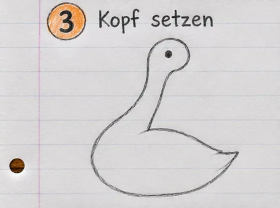 Die Gans mit fertig geformtem rundem Kopf und einem dunklen Punkt als Auge.