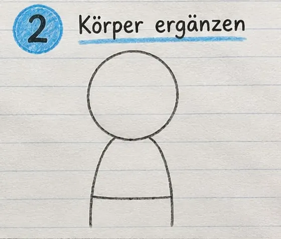 Kopf mit glockenförmigem Oberkörper und einer Linie als Pullover-Saum.