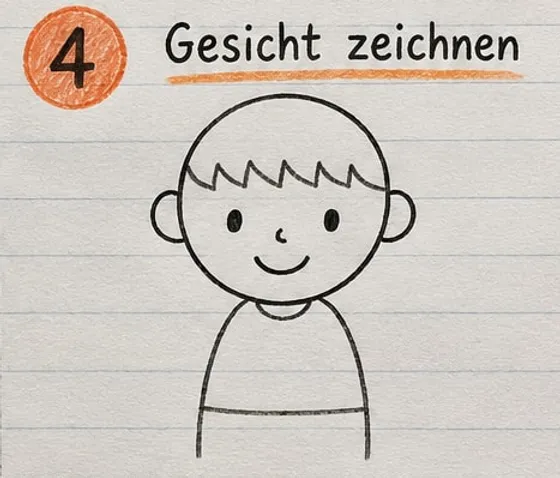Junge mit Augen, Nase, lachendem Mund und Pullover-Kragen.
