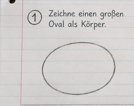 Feld 1: Ein großes, liegendes Oval als Körper des Krebses.