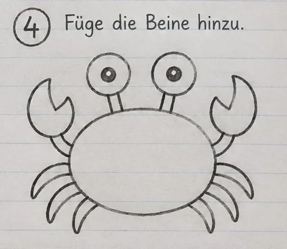 Feld 4: Je drei gebogene Beine an beiden Seiten des Krebses.