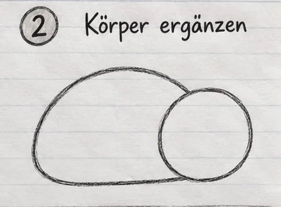 Feld 2: hinter dem Kopfkreis eine breite, oben gewölbte Körperform wie ein Brotlaib.