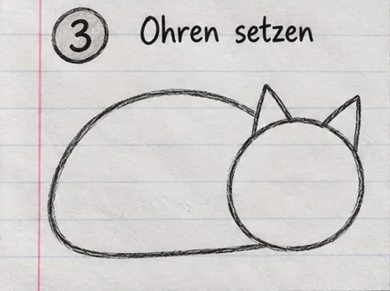 Feld 3: zwei spitze Dreiecksohren auf dem Kopf.