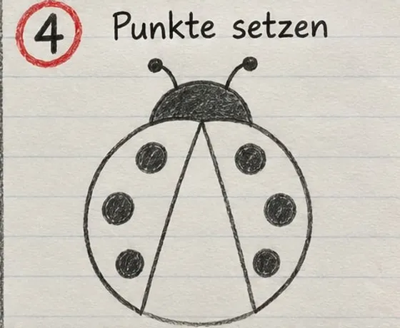 Feld 4: Je drei schwarze Punkte auf beiden Flügeln.