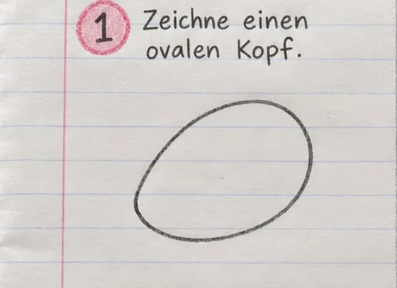 Feld 1: ein liegendes, eiförmiges Oval als Mäusekopf.