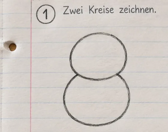 Feld 1: zwei Kreise übereinander für Kopf und Körper.