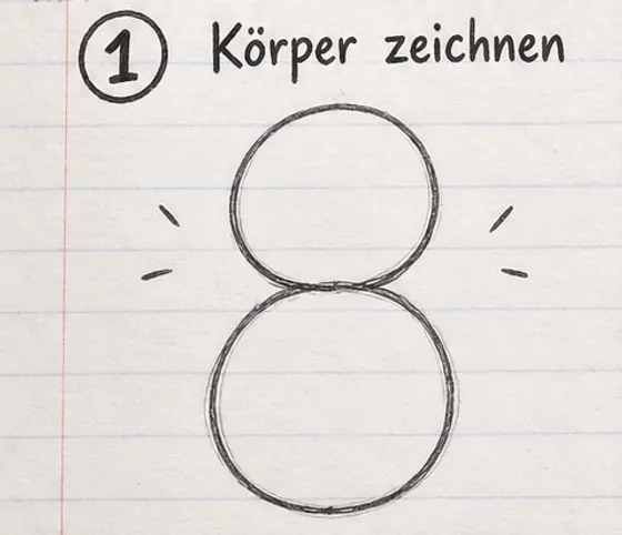 Zwei übereinanderliegende Kreise, oben ein kleinerer und unten ein größerer, als Grundform des Pinguins.
