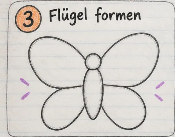 Der Schmetterling mit fest gezeichneten oberen und unteren Flügeln.