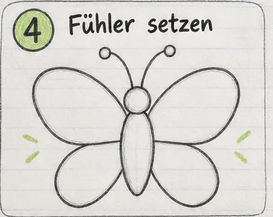 Der Schmetterling mit zwei gebogenen Fühlern mit kleinen Kreisen an den Enden.