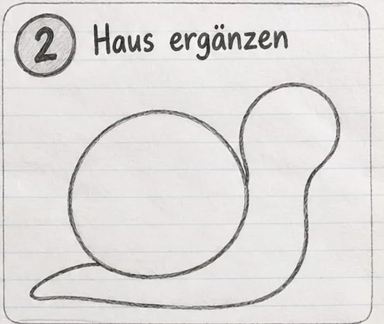 Feld 2: Ein großer Kreis als Schneckenhaus auf dem Rücken der Schnecke.