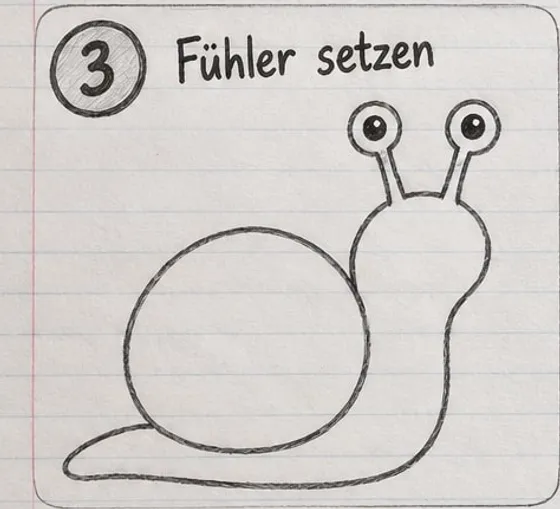 Feld 3: Zwei Fühler mit Augen auf dem Kopf der Schnecke.