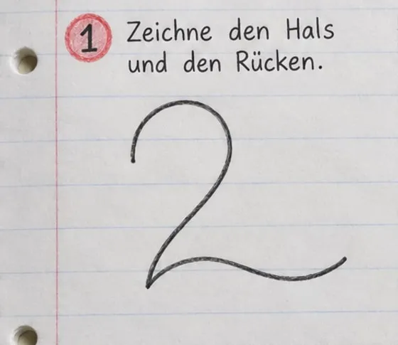 Eine geschwungene Linie wie die Zahl 2 als Hals und Rücken des Schwans.