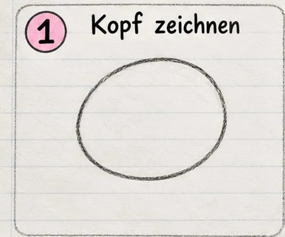 Ein breites Oval als Kopf des Schweins.
