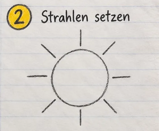 Kreis mit acht kurzen Strichen als Strahlen ringsherum.